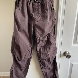 Garage Parachute Pants Womens P/S Brown Cargo Bungee Hem Drawstring